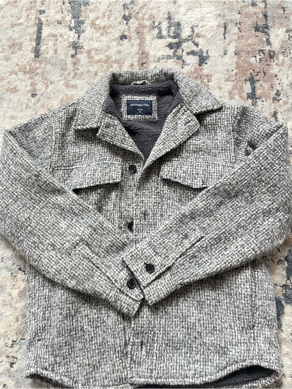 Abercrombie & Fitch Men's Gray Knit Shacket with Sherpa Lining